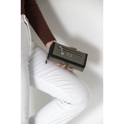 Silver Polo Χακί-Μαύρο Γυναικείο Πορτοφόλι & Θήκη Κάρτας με δύο θήκες