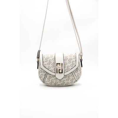 Silver Polo Κρεμ Γυναικεία Τσάντα Χιαστί μονής θήκης με μοτίβο λογότυπο