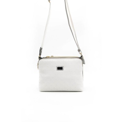 Silver Polo Λευκή ανάγλυφη Γυναικεία Τσάντα χιαστί με πέντε θήκες