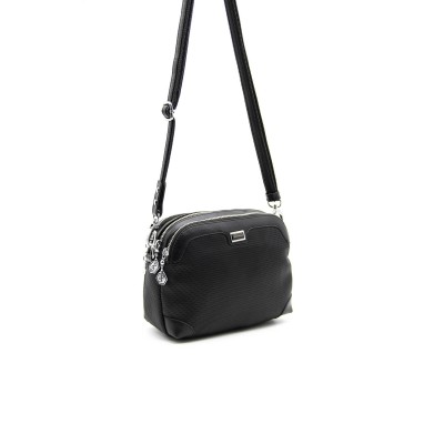 Silver Polo Μαύρη Γυναικεία Τσάντα χιαστί με μοτίβο ψάθας