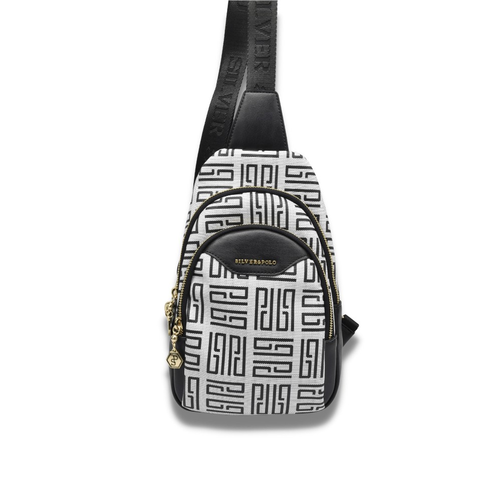 Silver Polo Μαύρη Λευκή Γυναικεία τσάντα Freebag με δύο θήκες SP959-13