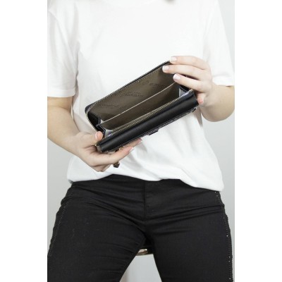 Silver Polo Μαύρο ανάγλυφο Γυναικείο Πορτοφόλι & Θήκη Κάρτας με δύο θήκες