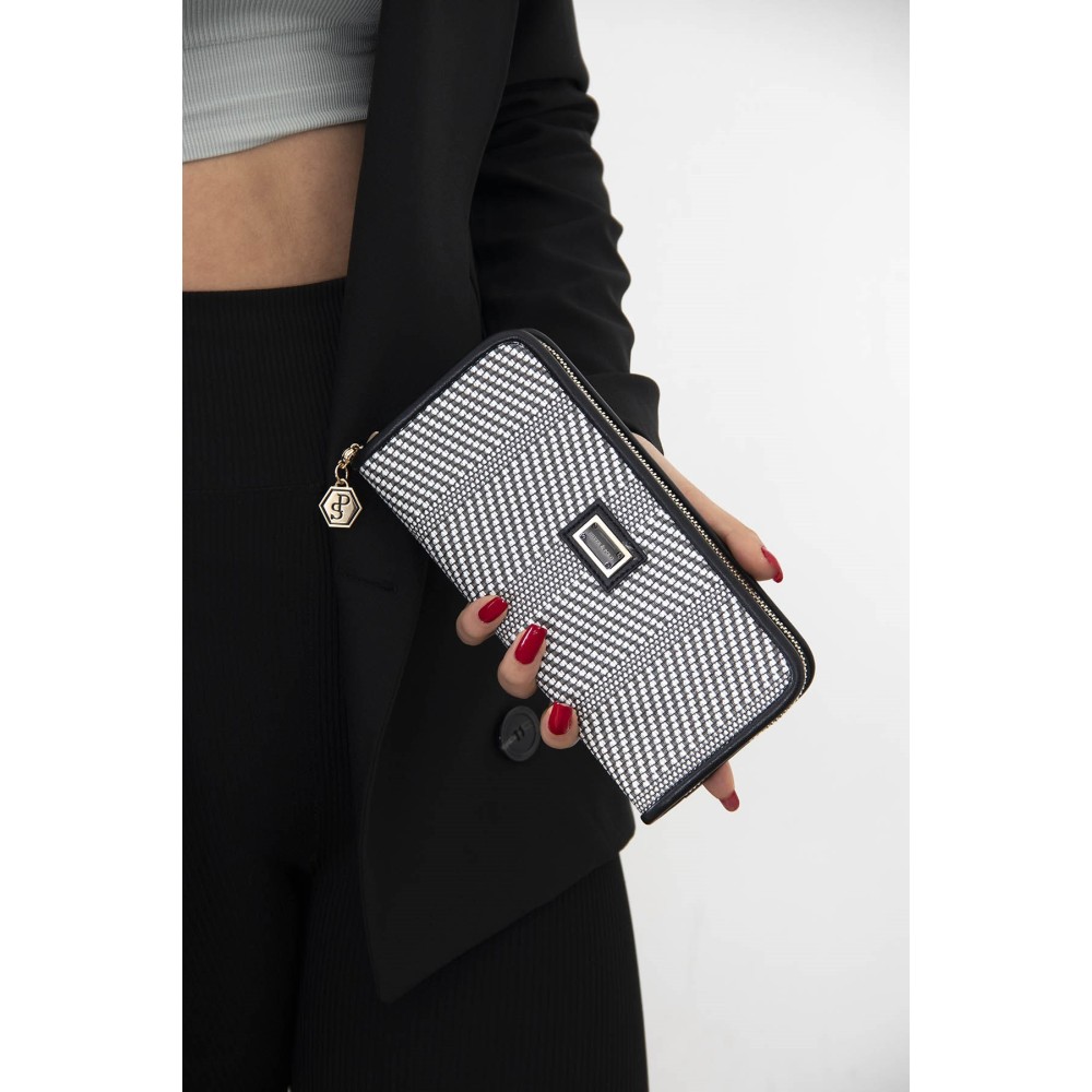 Silver Polo Μαύρο-Λευκό Γυναικείο Πορτοφόλι & Θήκη για κάρτες με δύο θήκες SP665-3