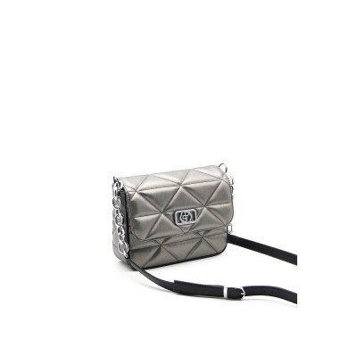 Silver Polo Πλατίνα Γυναικεία Τσάντα χιαστί μονής θήκης με τριγωνικό μοτίβο