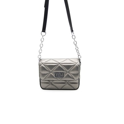 Silver Polo Πλατίνα Γυναικεία Τσάντα χιαστί μονής θήκης με τριγωνικό μοτίβο