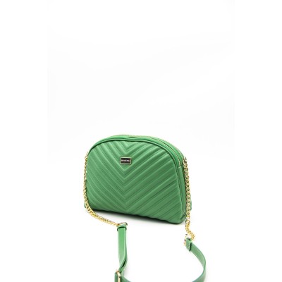 Silver Polo Πράσινη Γυναικεία Τσάντα Χιαστί V-μοτίβο με λουράκι αλυσίδα