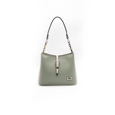 Silver Polo Πράσινο της Ελιάς Γυναικεία τσάντα ώμου με ασημί μαγνητικό κούμπομα